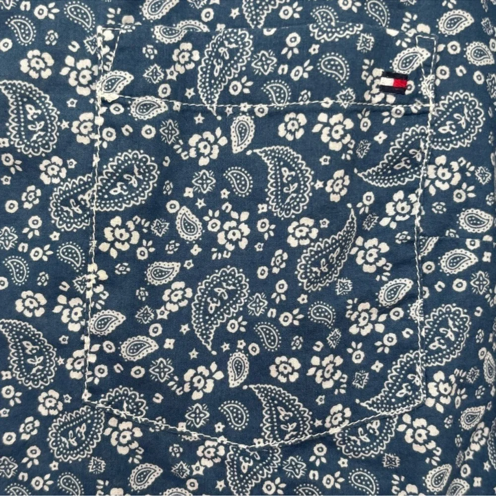Vintage Floral Blouse Tommy Hilfiger Chambray Blue Cotton Minimalist Size XL - Picture 12 of 17